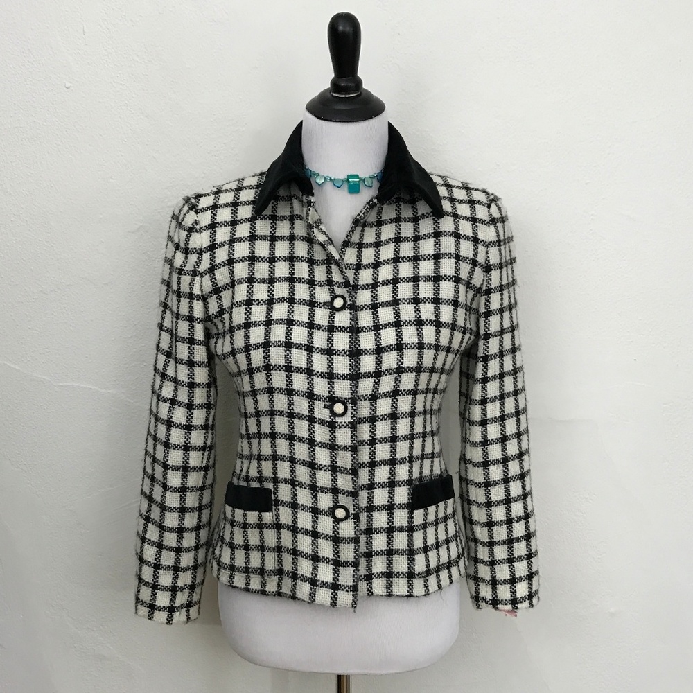 Oscar de la Renta Wool Blazer w/Velvet Collar